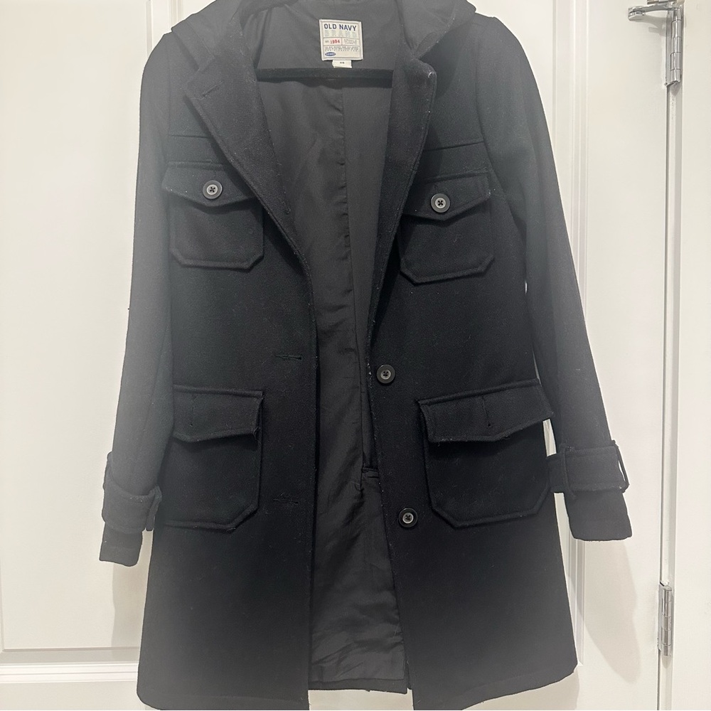 Old Navy Black Trench Coat with a Hood
